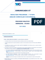 #16comunicado 07 - Resultado Preliminar 1 Etapa - Análise Curricular e Documental