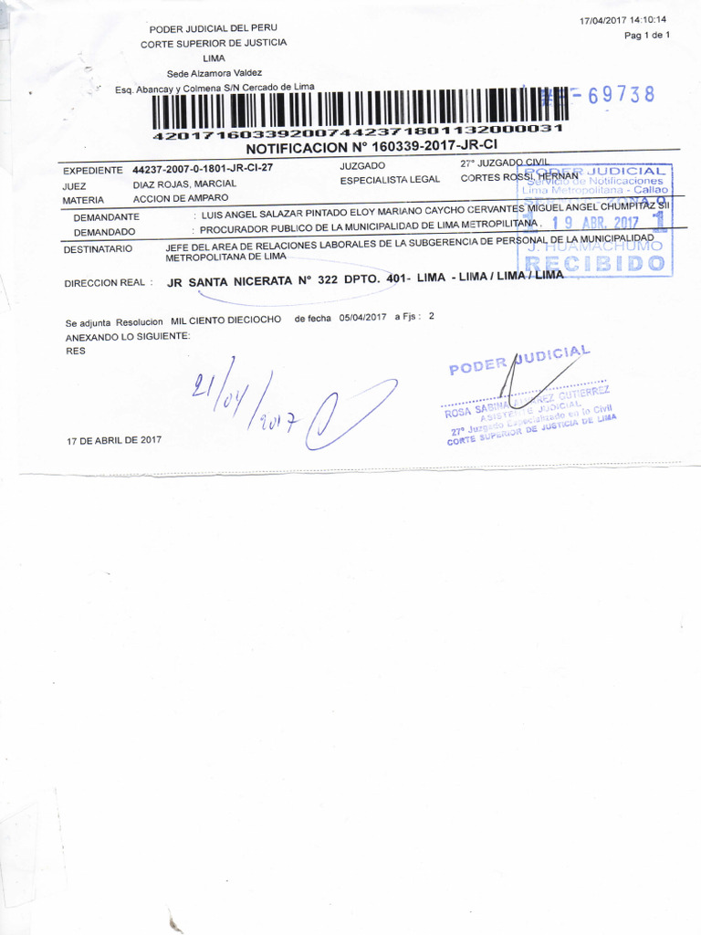 Requerimiento de Cumplimiento de Sentencia Muni Lima001 | PDF