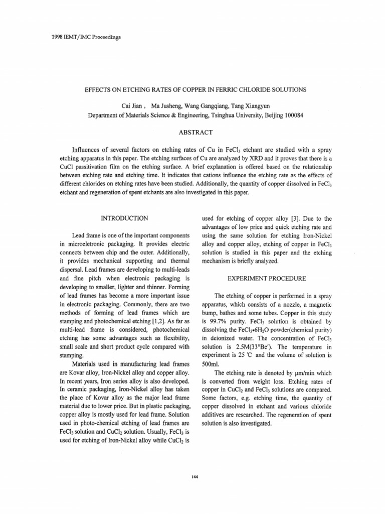 Effects On Etching Rates of Copper in Ferric Chloride Solutions PDF