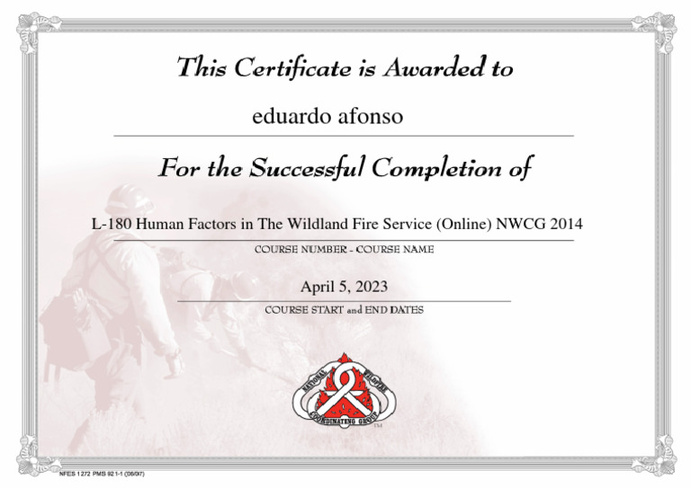 L180 Human Factors in The Wildland Fire Service Certificate PDF
