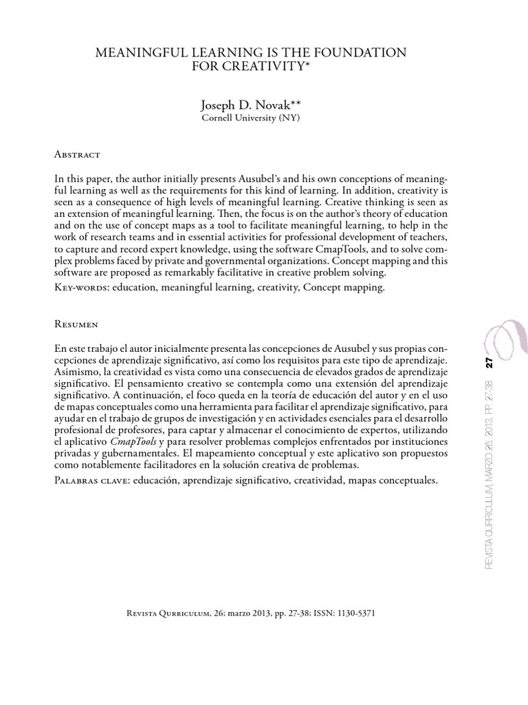 Novak meaningful learning is the foundation for creativity pdf