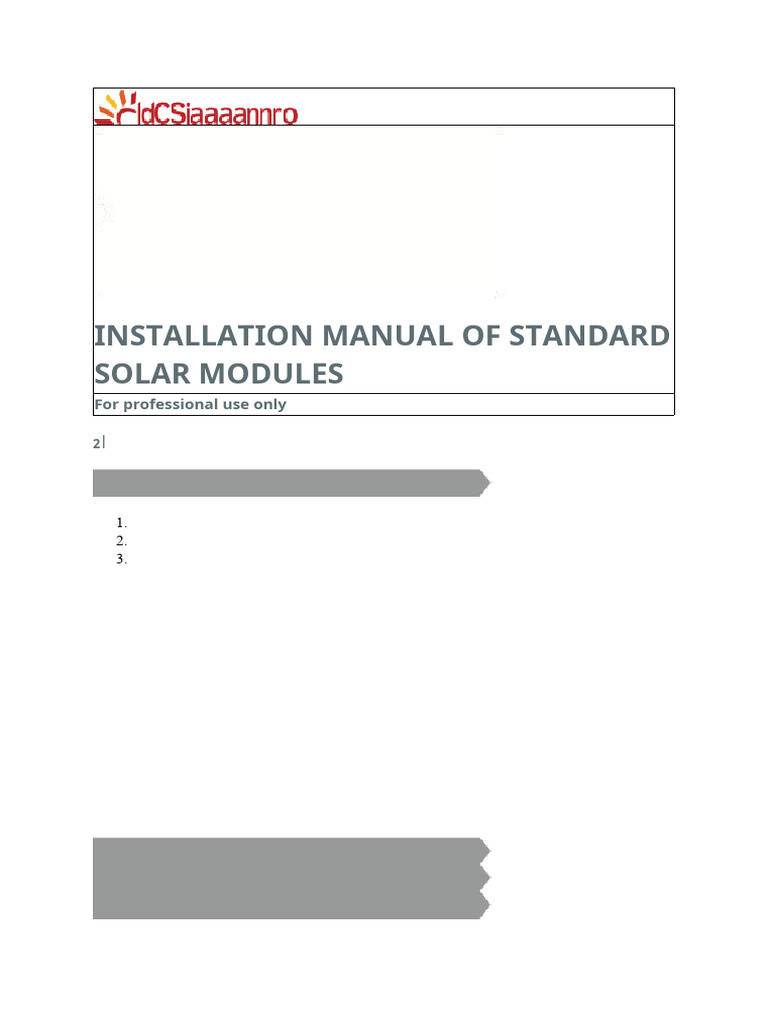 Installation manual of standard solar modules for professional use