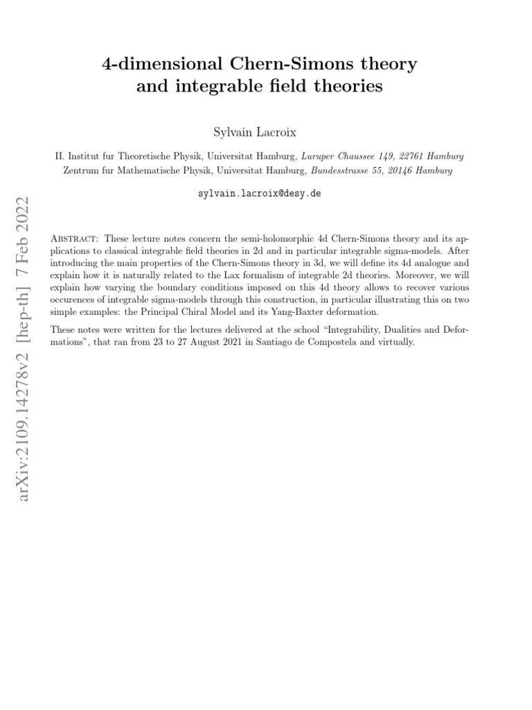 4Dimensional ChernSimons Theory and Integrable Field Theories PDF