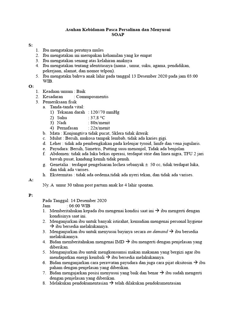 Soap Askeb Post Partum Dan Laktsi | PDF