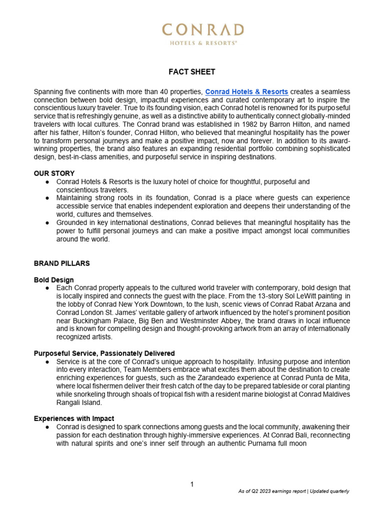 Q2 2023 Conrad Hotels Resort Fact Sheet PDF Hotel Hilton