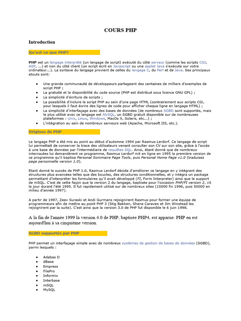 Introduction et Installation PHP | PDF | PHP | Structure de contrôle