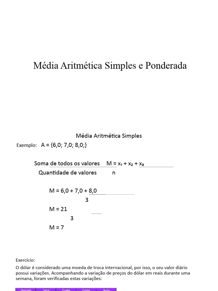 Média Aritmética Simples e Ponderada | PDF