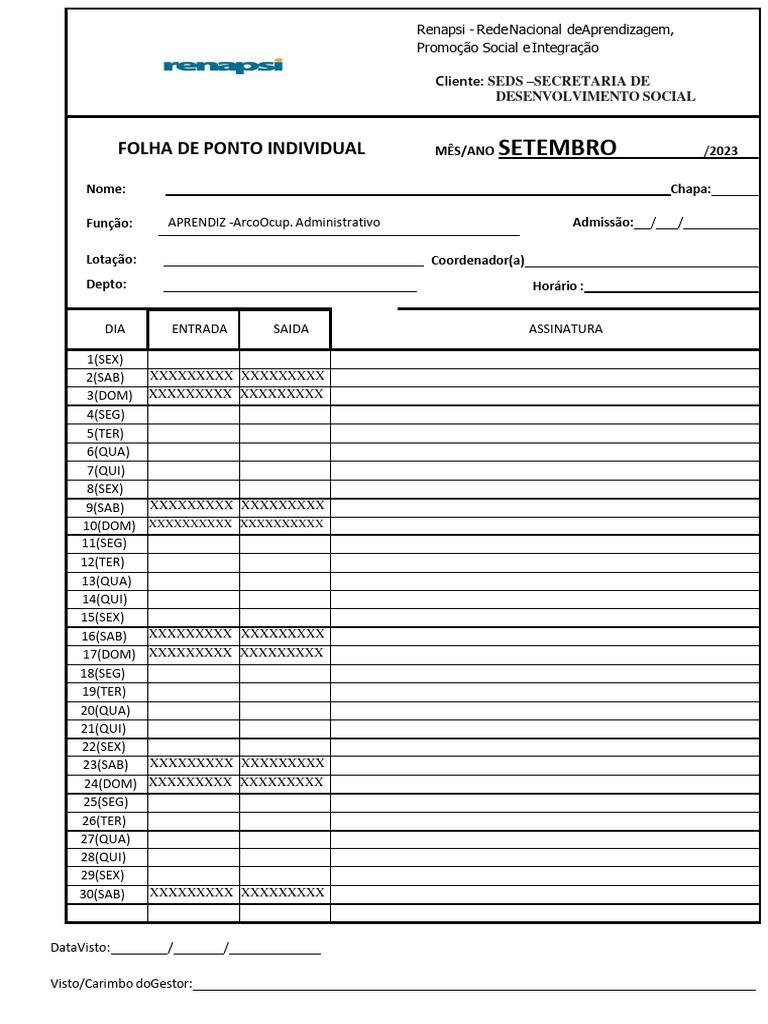 Folha de Ponto Seds Setembro 2023 | PDF