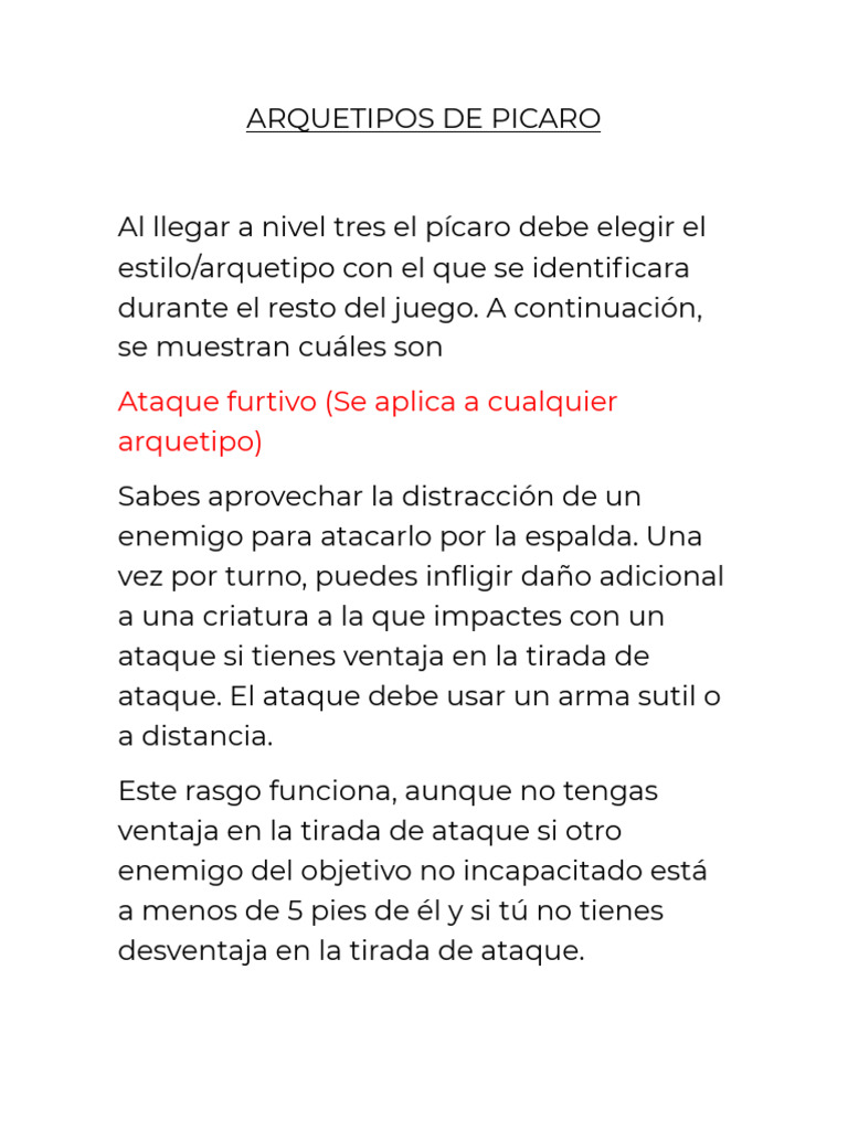 Arquetipos de Pícaro en DnD 5E | PDF
