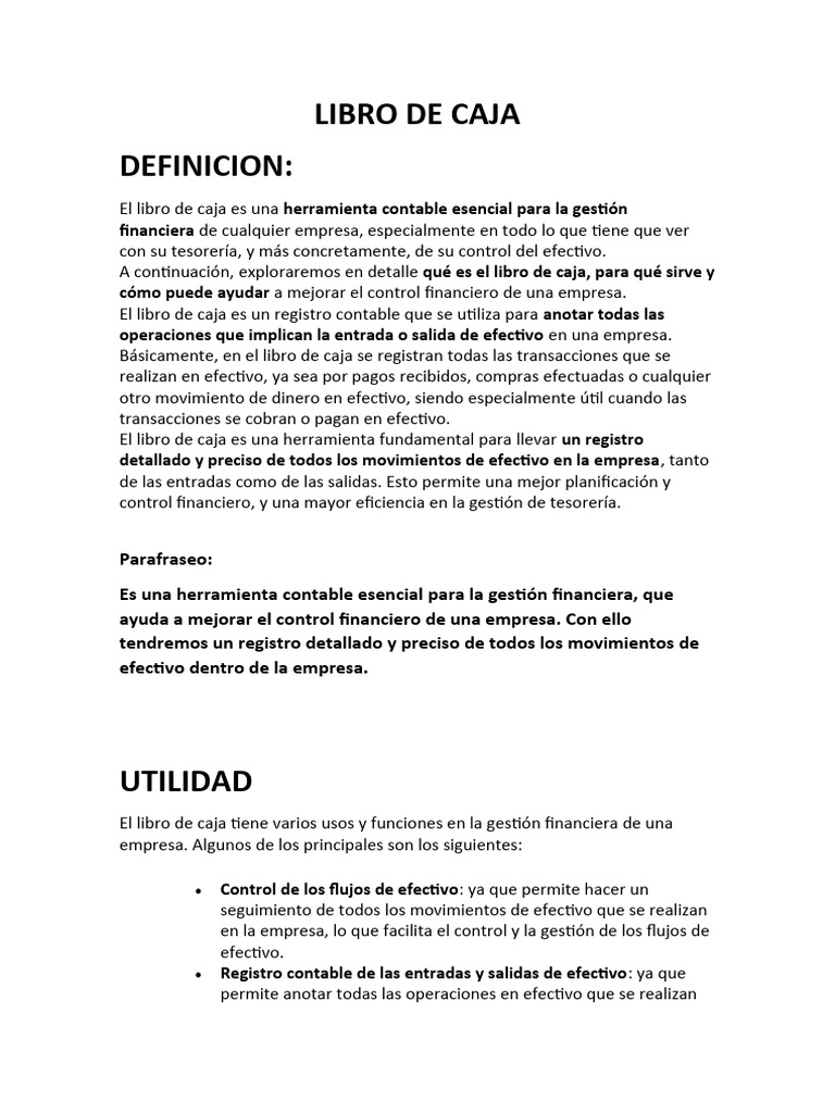 Definición y utilidad del libro de caja | PDF | Contabilidad | Business