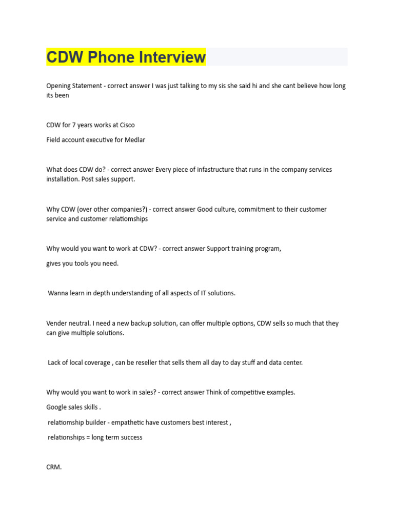 CDW Phone Interview PDF