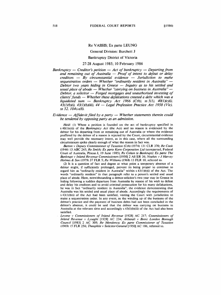 Re Vassis Ex Parte Leung | PDF
