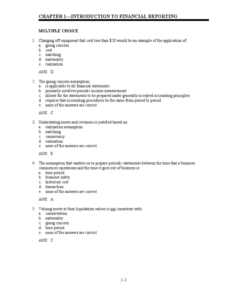 Chapter 1-Introduction To Financial Reporting: Multiple Choice | PDF ...