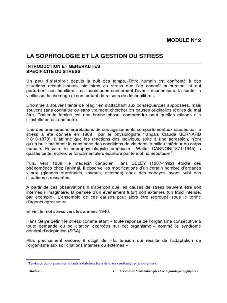 Sophrologie et gestion du stress | PDF | Stress (Biologie) | Anxiété