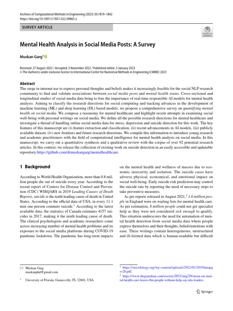 Survey on Mental Health in Social Media | PDF | Popular Culture & Media ...