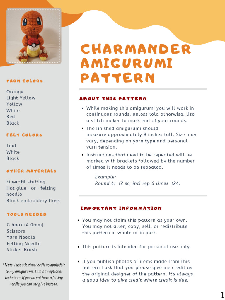 Free Charmander Amigurumi Pattern | PDF