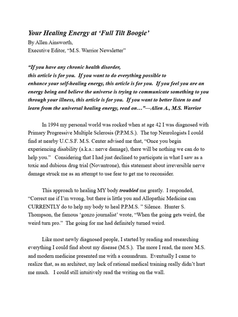 Your Healing Energy at Full Tilt Boogie Your Healing Energy at Full