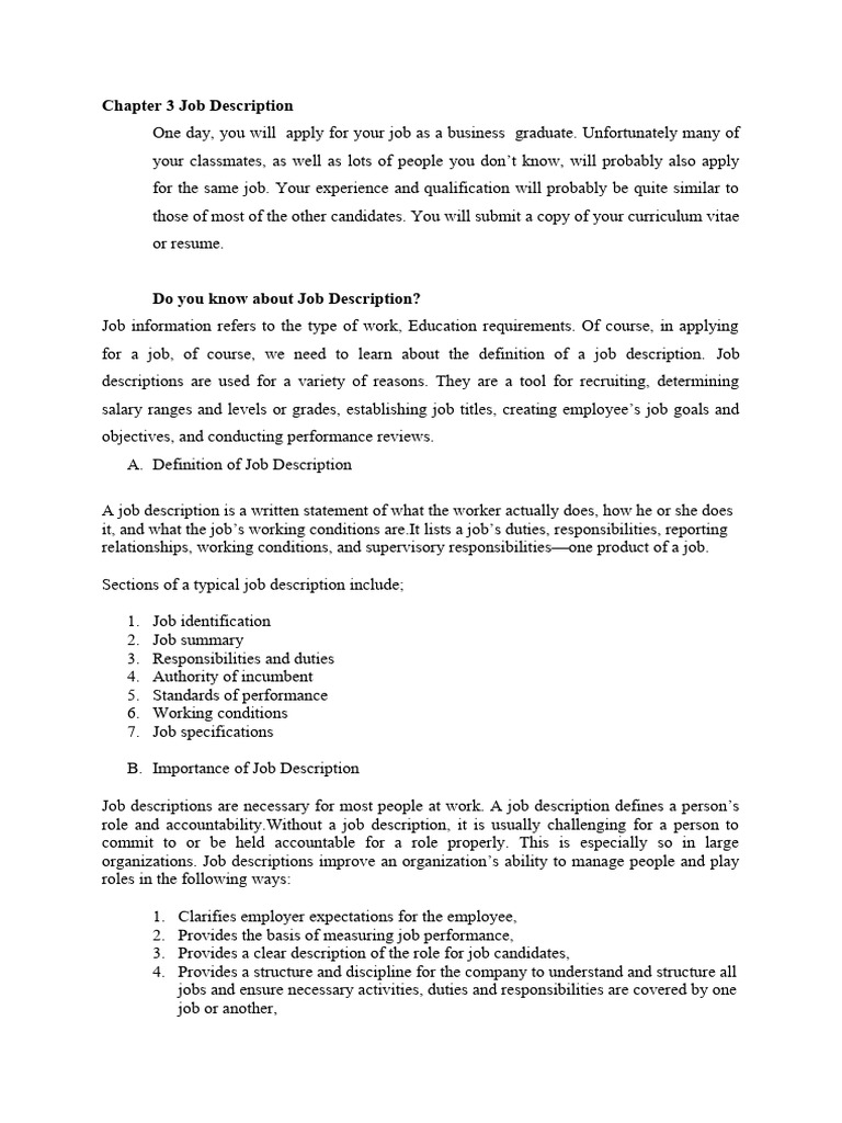 Chapter 3 Job Description | PDF | Employment | Recruitment