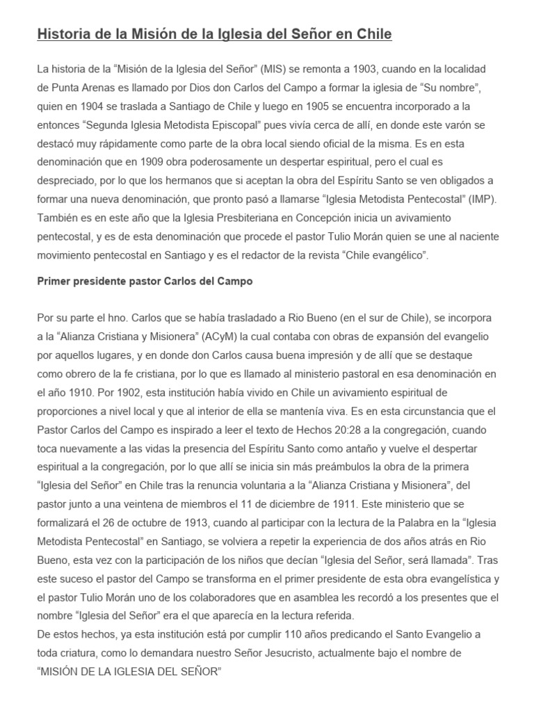 Historia de la Misión Iglesia del Señor | PDF | Pentecostalismo ...