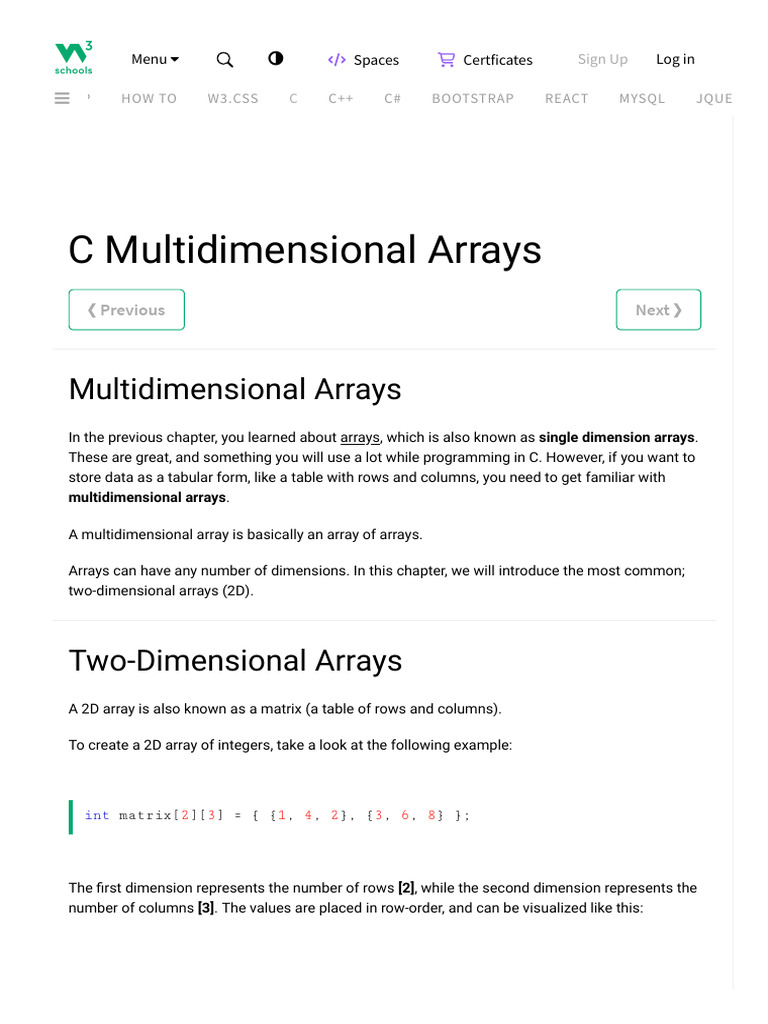 C Multidimensional Arrays (Two-dimensional and More) | PDF