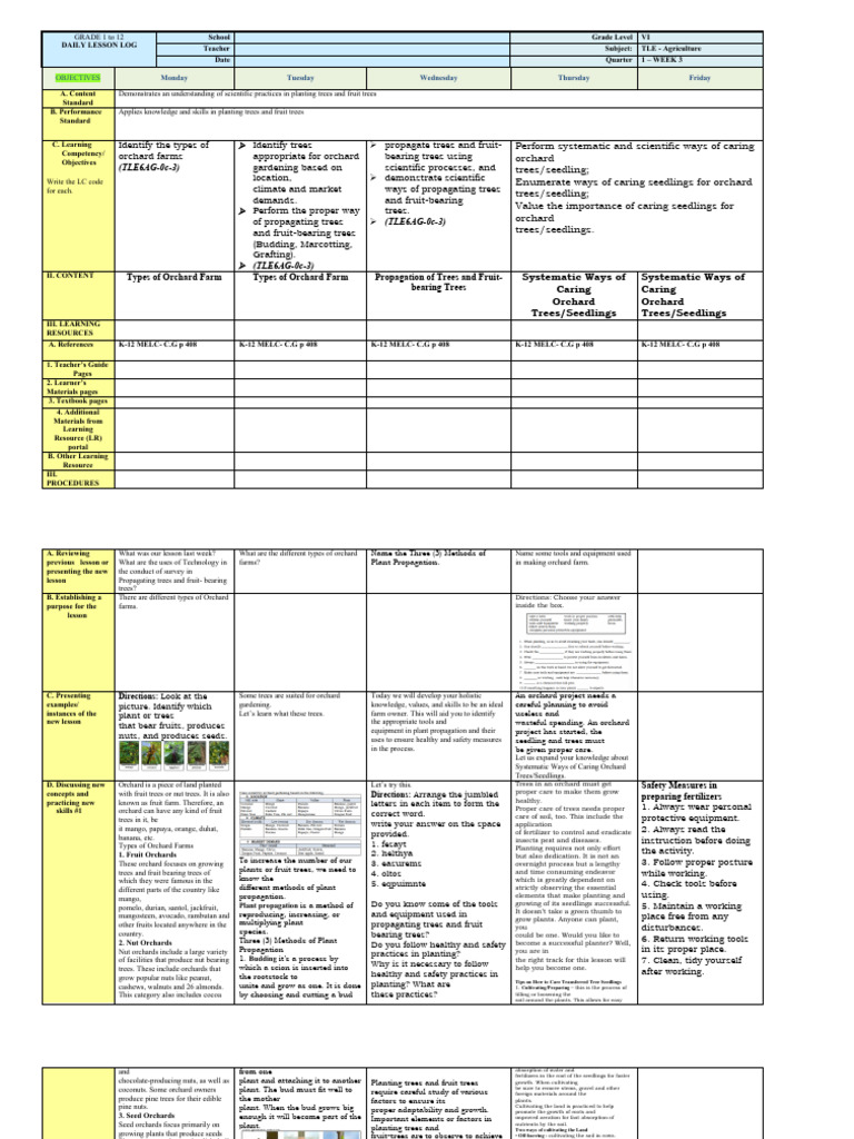 Grade 6 TLE Agriculture Lesson Plan | PDF