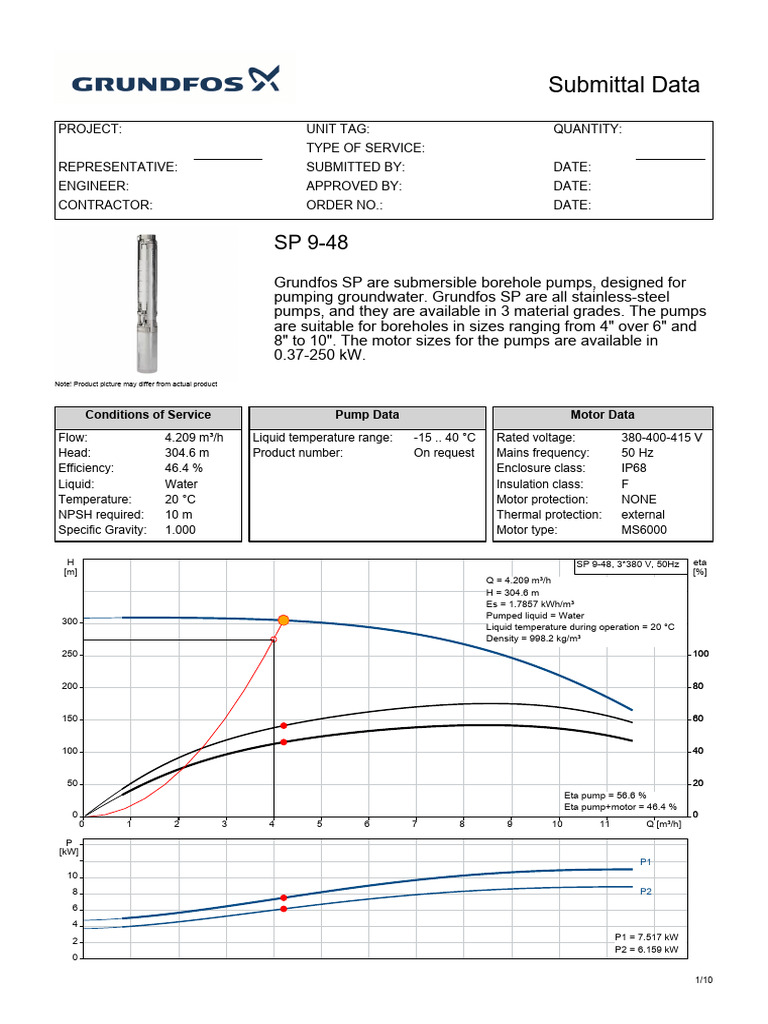 Groundfos - SP 9-48 | PDF | Pump | Electric Motor