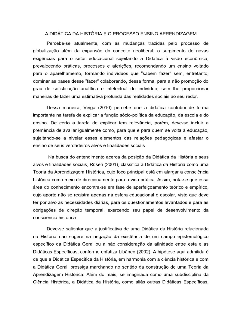 A Didática Da História e o Processo Ensino Aprendizagem | PDF ...