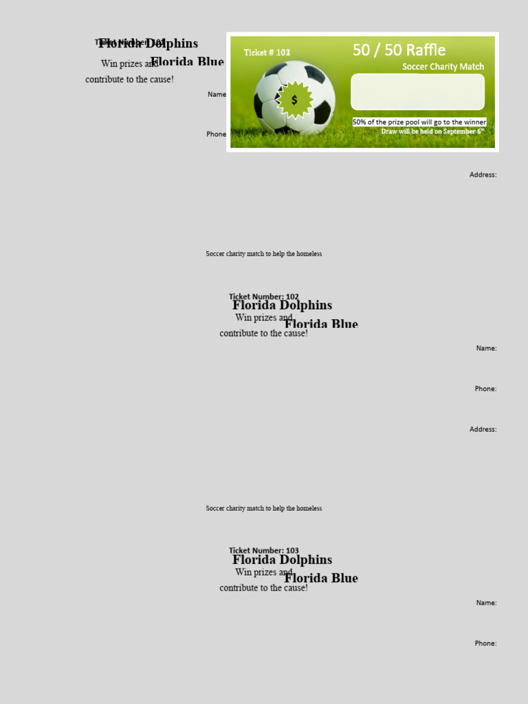 Soccer Charity Match Raffle Tickets | PDF | Gambling Games