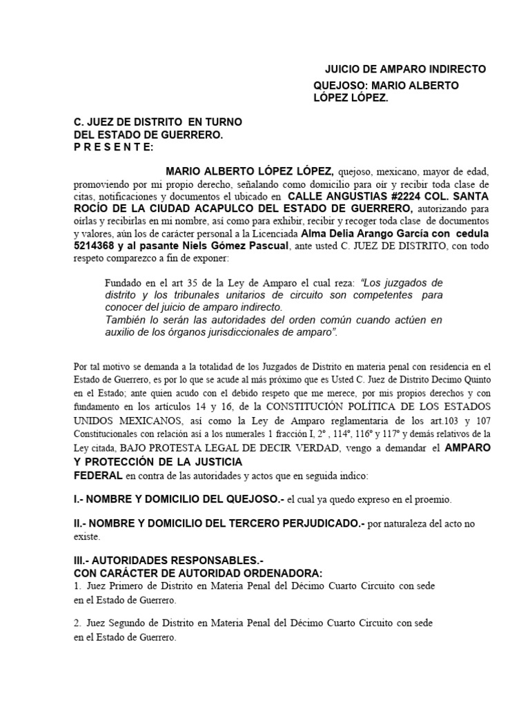 Amparo Indirecto de Mario López en Guerrero | PDF