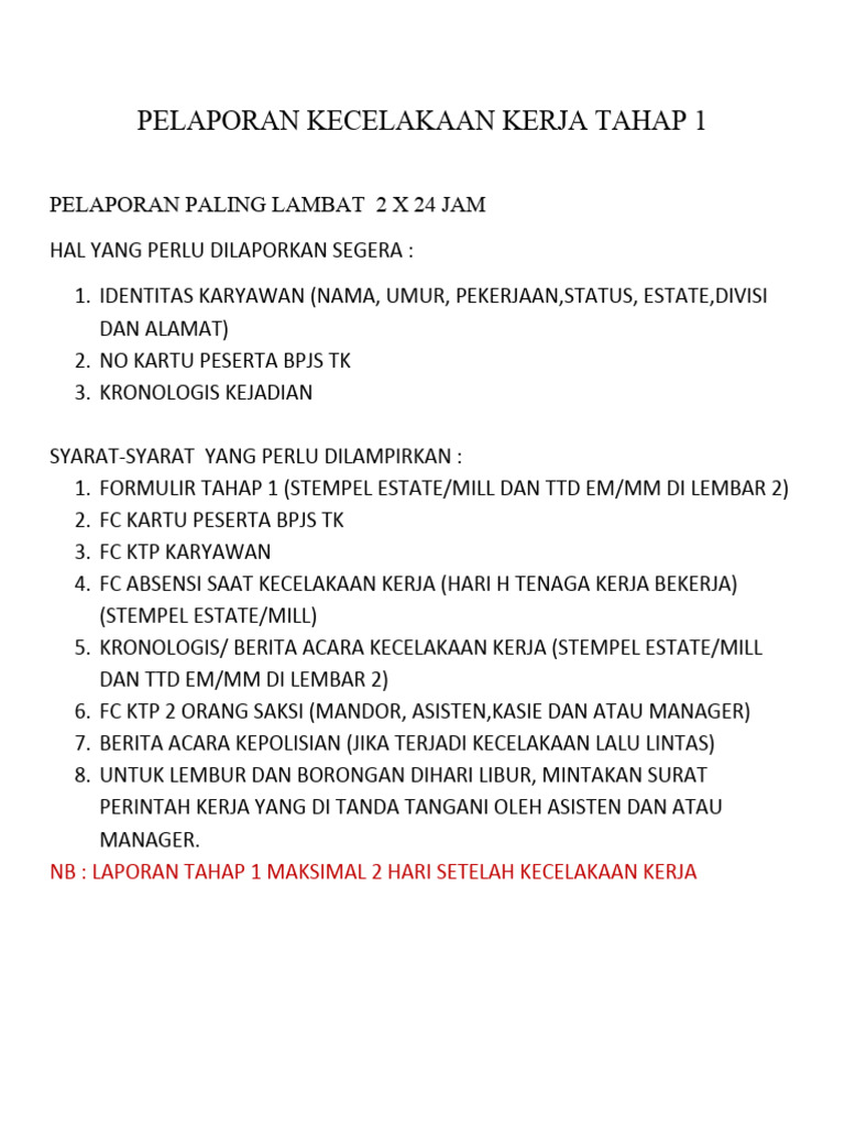 Pelaporan Kecelakaan Kerja Tahap 1 Pdf
