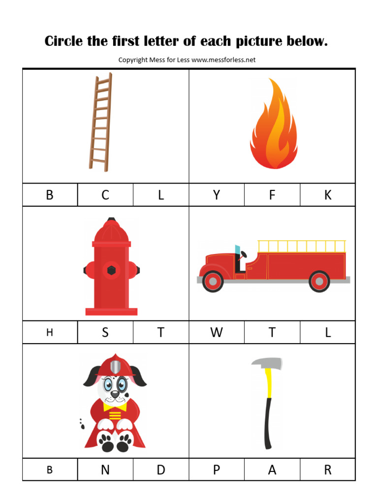 Firefighter Kindergarten Worksheets PDF