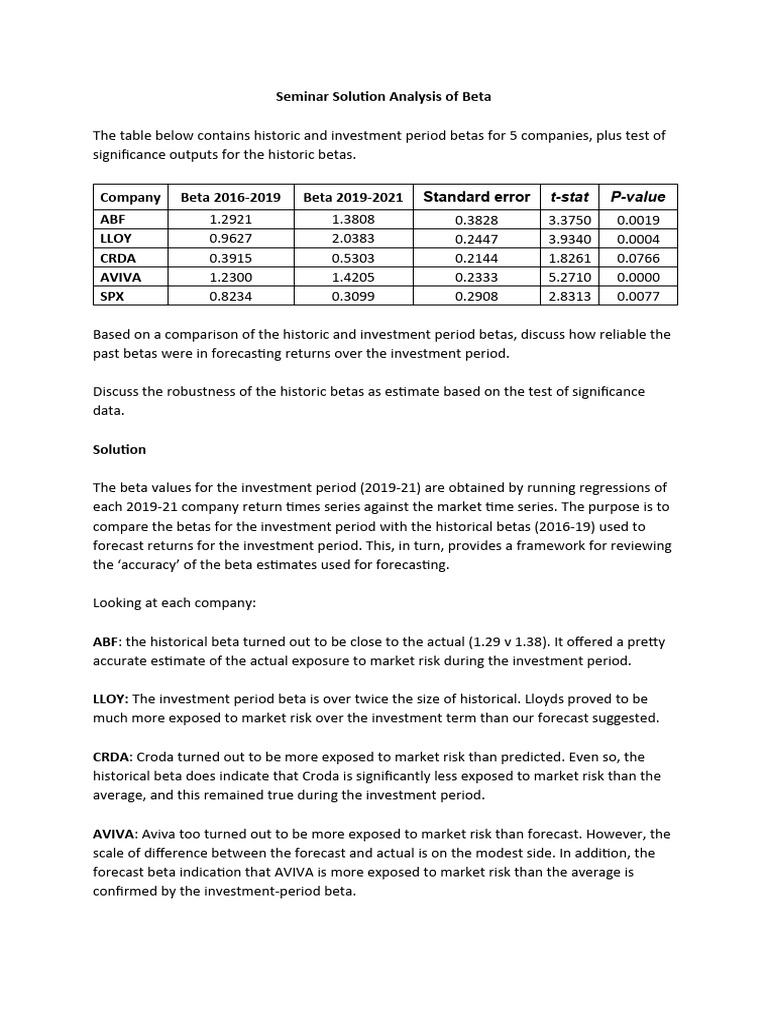 Beta Analysis for Investment Companies | PDF | Beta (Finance) | Forecasting