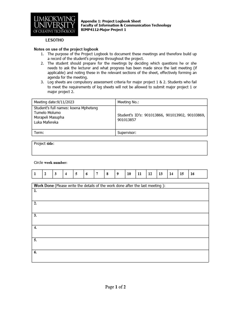 APPENDIX 1-Log Book | PDF