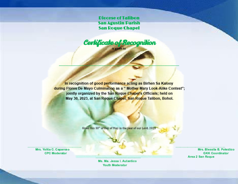 Certificate of Recognition for Flores de Mayo | PDF