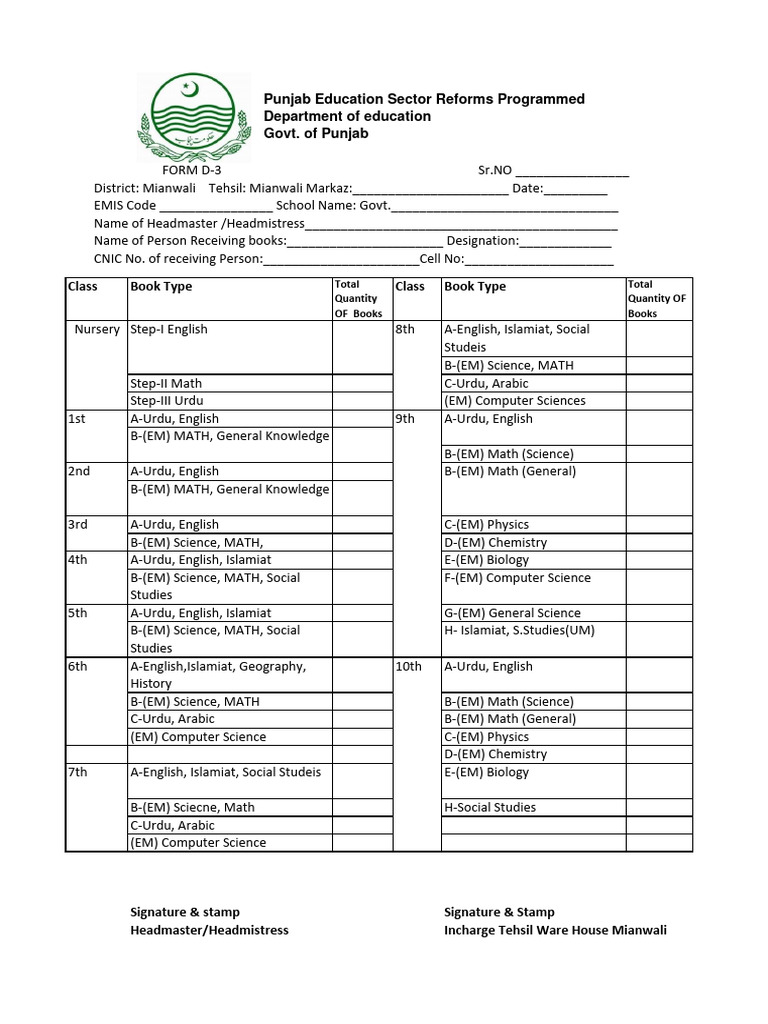 D3 Form for Book Distribution 2024 | PDF