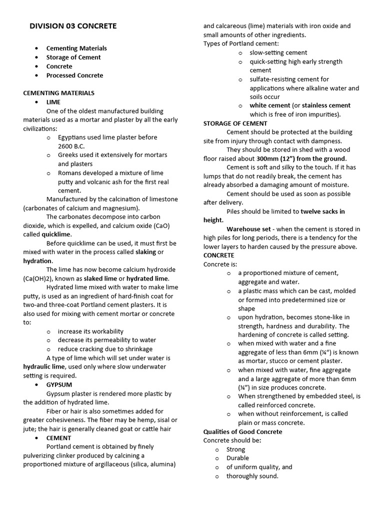 Concrete Composition and Storage Guide | PDF | Concrete | Cement