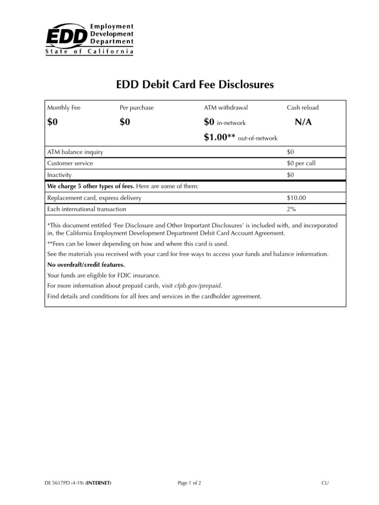 EDD Debit Card Fee Overview | PDF | Debit Card | Automated Teller Machine