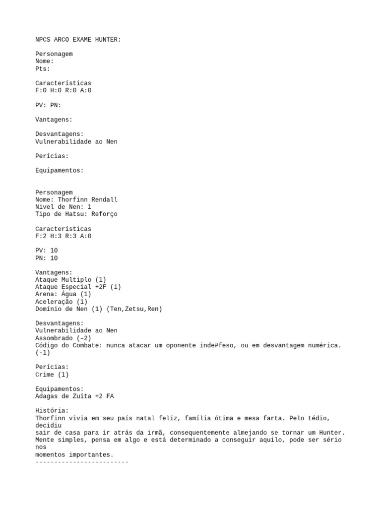 Fichas Npcs | PDF