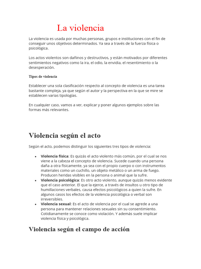 Tipos y prevención de la violencia | PDF