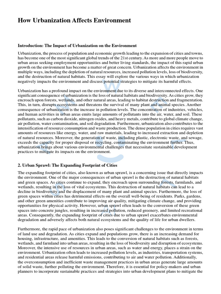 How Urbanization Affects Environment PDF Habitat Destruction Urbanization