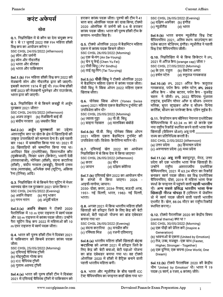 Current Affairs Hindi PDF