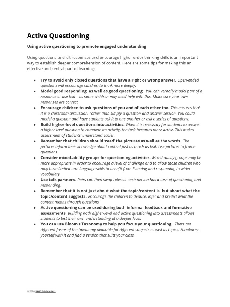 Active Questioning | PDF | Reading Comprehension | Understanding