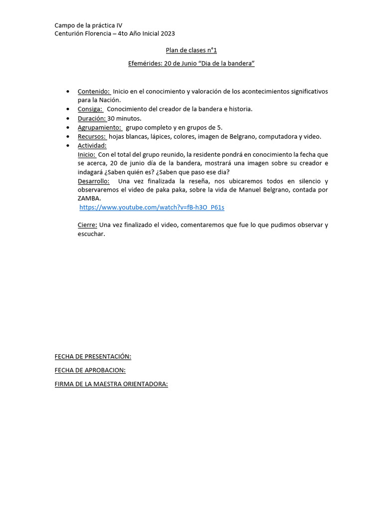 Plan de Clases: Día de la Bandera | PDF