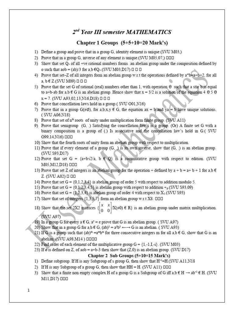 3rd Sem Maths Important Questions | PDF | Teaching Methods & Materials