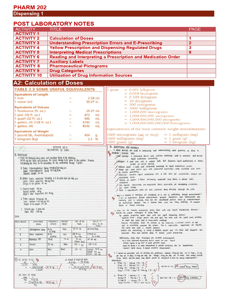 (Dispensing 1 Laboratory) Review Notes | PDF | Medical Prescription ...