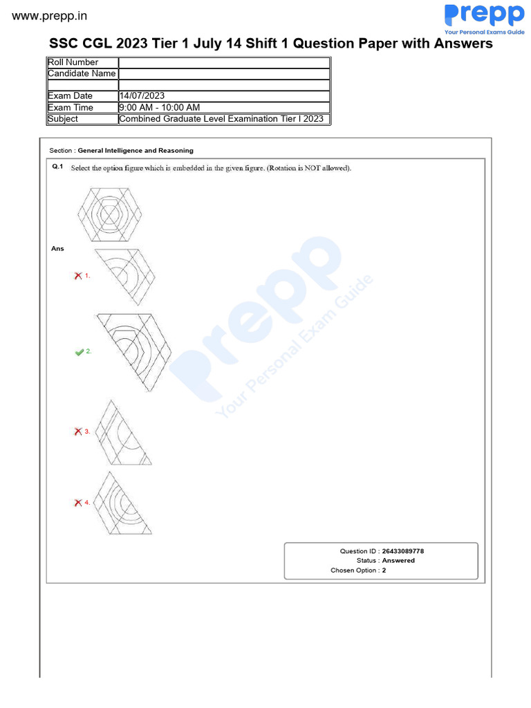SSC CGL July 14 Shift 1 | PDF
