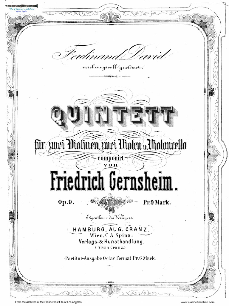 Institute) Gernsheim String Quintet Op 9 Cello PDF