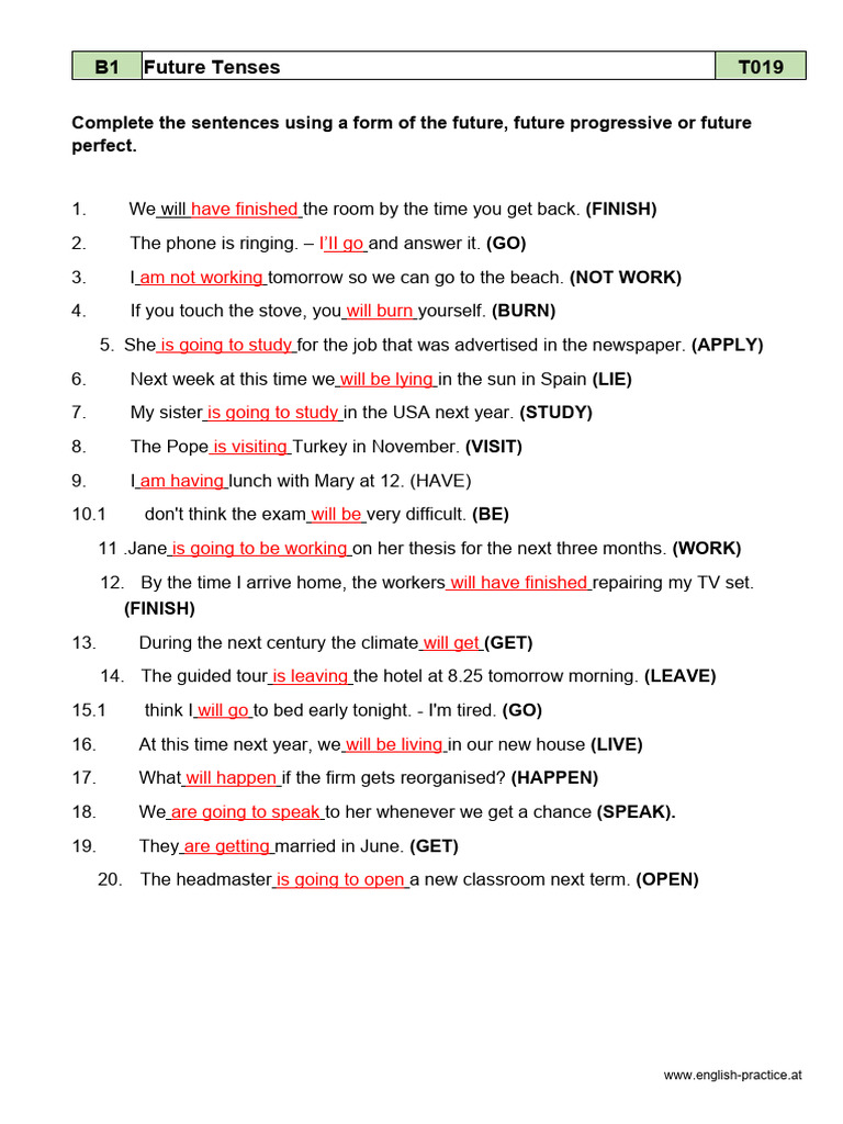 Future Tenses Practice Exercises | PDF