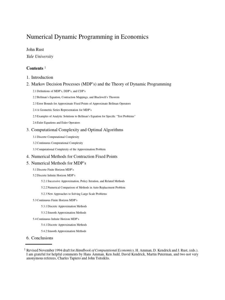 Rust J. - Numerical Dynamic Programming in Economics | PDF