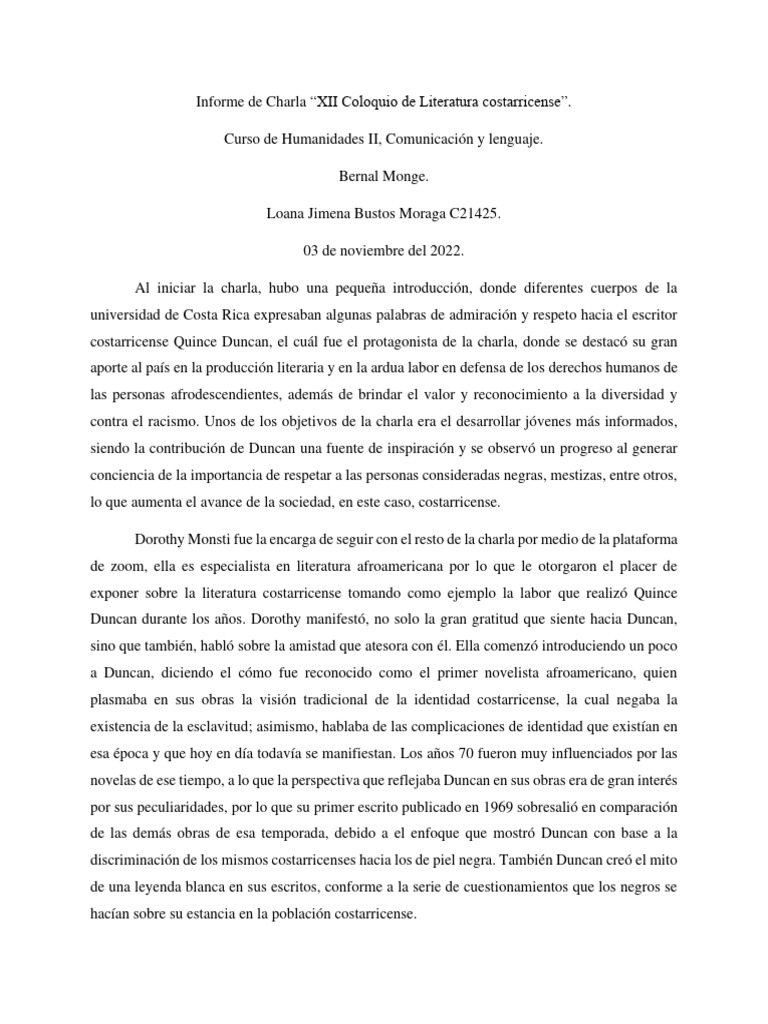 Informe de Charla LOANA BUSTOS 1 | PDF